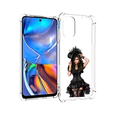 Чехол MyPads стройная-девушка-в-черном-платье для Motorola Moto E32