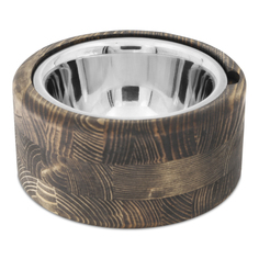 Миска для животных PetStop одинарная, дерево, сталь, круглая, коричневая, 450 мл