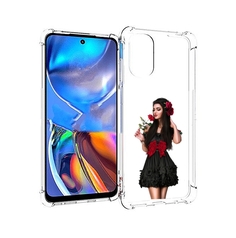 Чехол MyPads девушка-в-черном-платье-с-розой женский для Motorola Moto E32