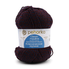 Пряжа Пехорка Классическое мулине 100г, 200м, меринос (1256 бордо, тёмно-синий) 5 мотков