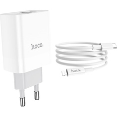 Зарядное устройство Hoco C80A Rapido (USB Type-C, USB) кабель Lightning , белый