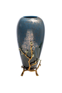 55rv5476l ваза керамическая синяя с золотыми веточками d17*40см (garda decor) синий