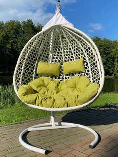 Подвесное двухместное кресло-кокон фиджи белый + каркас (подвесное кресло-кокон фиджи белый + коричневая подушка (полиэстер)) (лаура) белый Laura