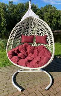 Подвесное двухместное кресло-кокон фиджи белый + каркас (подвесное кресло-кокон фиджи белый + бордовая подушка (полиэстер)) (лаура) белый Laura