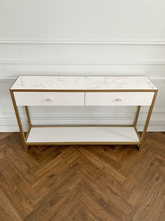 Консоль со светлой мраморной столешницей и двумя ящиками (for miss) белый 135x80x31 см.