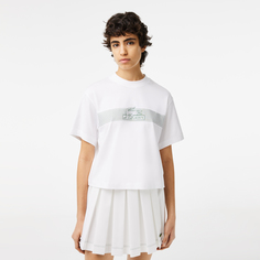 Женская футболка Lacoste из хлопка Oversize с сетчатым принтом