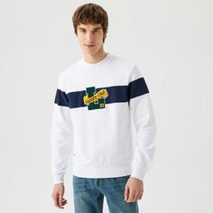 Мужская белая толстовка Lacoste Classic fit с круглым вырезом и принтом