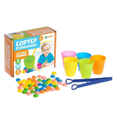 Набор для сортировки Сортер-стаканчики: цветные фишечки с пинцетом по методике Монтессори Iq Zabiaka