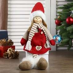 Кукла интерьерная Девочка в красном колпаке и полосатом шарфике 57 см No Brand