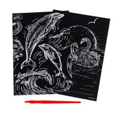 Набор гравюр «Дельфин и лебеди» с металлическим эффектом «золото», 2 шт., А5 Школа талантов