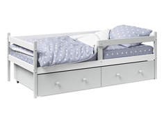 Детская кровать Тарти Белый/Серый, С ящиками, С бортиком Можга