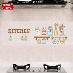 Наклейка на кафельную плитку "Кухня с лампочками " 30х90 см No Brand