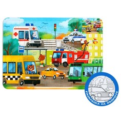 Пазл в рамке «Полезные машины», 34 детали + раскраска Puzzle Time