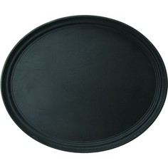 Поднос прорезиненный овальный Prohotel 685х560х35мм, стеклопластик, черный
