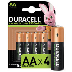 Батарейки аккумуляторные КОМПЛЕКТ 4 шт., DURACELL, АА (HR6), Ni-Mh, 2500 mAh, блистер, 814