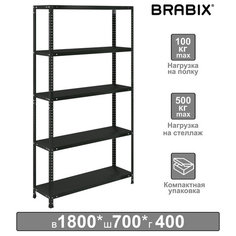 Стеллаж металлический BRABIX "ГРАФИТ MS KD-180/40/70-5", лофт, 1800х700х400 мм, 5 полок, 2