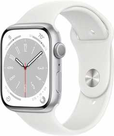 Смарт-часы Apple Watch Series 8 45mm Silver Aluminium Case with White Sport Band M/L