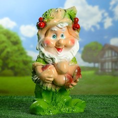 Садовая фигура "Гном с желудями" зеленый 45х26см Хорошие сувениры
