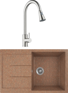 Комплект Мойка кухонная Domaci Бьелла DMC-25-307 терракот + Смеситель для кухни Domaci Ра No Brand