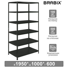 Стеллаж металлический BRABIX "ГРАФИТ MS KD-195/60-6", лофт, 195х100х60 см, 6 полок, 291274