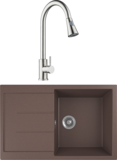 Комплект Мойка кухонная Domaci Бьелла DMC-25-345 шоколад + Смеситель для кухни Domaci Рав No Brand