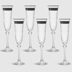 Набор рюмок для шампанского Crystalite Bohemia "ASIO", декор "Панто, платиновая лента", 190 мл 6 шт.