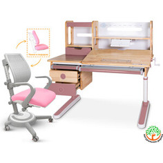 Комплект Mealux Парта Oxford Wood Max PN + кресло Ergoback KP (BD-920 Wood Max PN + Y-1020 KP) столешница дерево, накладки розовые