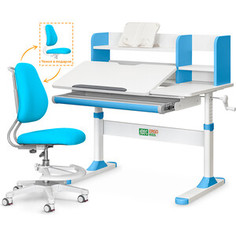 Комплект ErgoKids Парта Ergokids TH-330 Blue + кресло Y-507 KBL (TH-330 W/BL + Y-507 KBL) столешница белая, накладки на ножках голубые