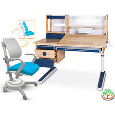 Комплект Mealux Парта Oxford Wood Max BL + кресло Ergoback KBL (BD-920 Wood Max BL + Y-1020 KBL) столешница дерево, накладки синие