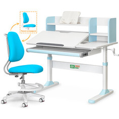 Комплект ErgoKids Парта TH-330 Light Blue + кресло Y-507 KBL (TH-330 W/LB + Y-507 KBL) столешница белая, накладки на ножках светло голубые