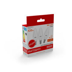 Лампа Gauss Elementary Свеча 6W 420lm 3000K E14 (3 лампы в упаковке) LED