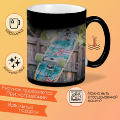 Кружка CoolPodarok Скейтборд Зелёные колёса Забор Скейт летит