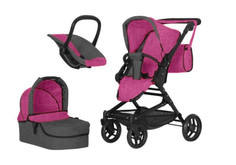 Коляска для куклы Carrello Magia 3 в 1 ROSE RED No Brand