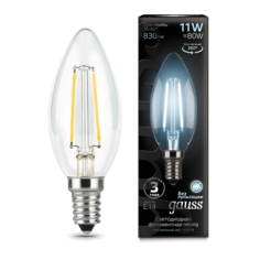 Лампа светодиодная Gauss Filament 11W-830lm-4100К-Е14, свеча