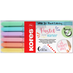 Маркер-кисть Kores PastelStyle 6 пастельных цветов в прозрачной пластиковой коробке