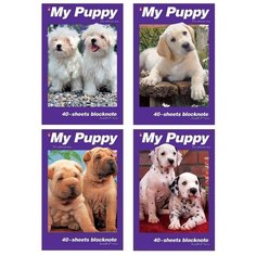 Блокнот А7, 40 л, скоба, ламинированный картон, клетка, Альт, "Щеночки", (4 вида), 3-40-10