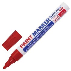 Маркер-краска лаковый (paint marker) 4 мм, КРАСНЫЙ, НИТРО-ОСНОВА, алюминиевый корпус, BRAU Brauberg