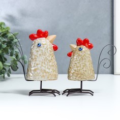 Сувенир керамика "Петухи с яркими хохолками" набор 2 шт 13,5х5х9,5 15,5х6х11 см No Brand