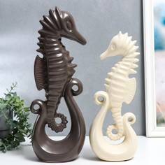 Сувенир керамика "Морские коньки" матовый шоколад и сливки набор 2 шт 38,5х8,5х13,5 см No Brand