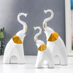 Сувенир полистоун 3D "Белые слоны" набор 3 шт 13,5х4,5х7,5 см 20х5,5х9,5 см 21х5,5х10 см No Brand