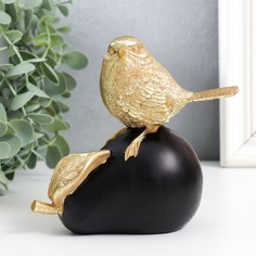 Сувенир полистоун "Золотой воробышек на чёрной груше" 13х14х7 см No Brand
