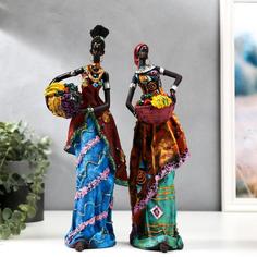 Сувенир полистоун "Африканка в цветном платье, с корзиной фруктов" МИКС 32,5х10х8 см No Brand