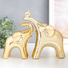 Сувенир керамика "Два слона, сердце на хоботе" золото набор 2 шт 20,5х25х6 см No Brand
