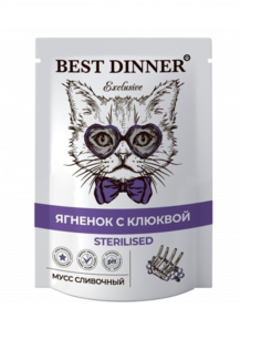 Влажный корм для кошек Best Dinner мусс сливочный с ягненком и клюквой, 24шт по 85г