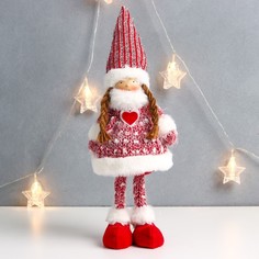 Кукла интерьерная "Малышка Тося в красном вязанном платье с сердечком" 45х18х11 см No Brand