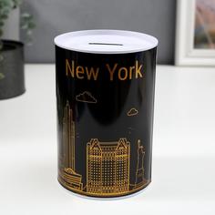 Копилка металл банка "Нью-Йорк" золото с чёрным 15х10х10 см No Brand