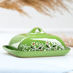 Масленка "Подарочная" мак на зеленом, 13х8см Псковский гончар