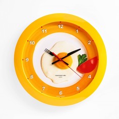 Часы настенные, серия: Кухня, "Яичница", 29 х 29 см, желтый обод Troika
