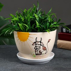 Цветочный горшок Коровка 1,65 л белый 1 шт. No Brand