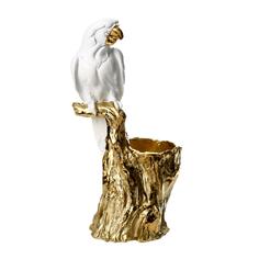 Сувенир полистоун подсвечник Белый попугай Ара на золотом пеньке 19х7х9,5 см No Brand